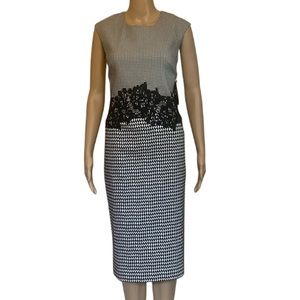 Black White Houndstooth Sleeveless Midi Dress Womens Size Medium